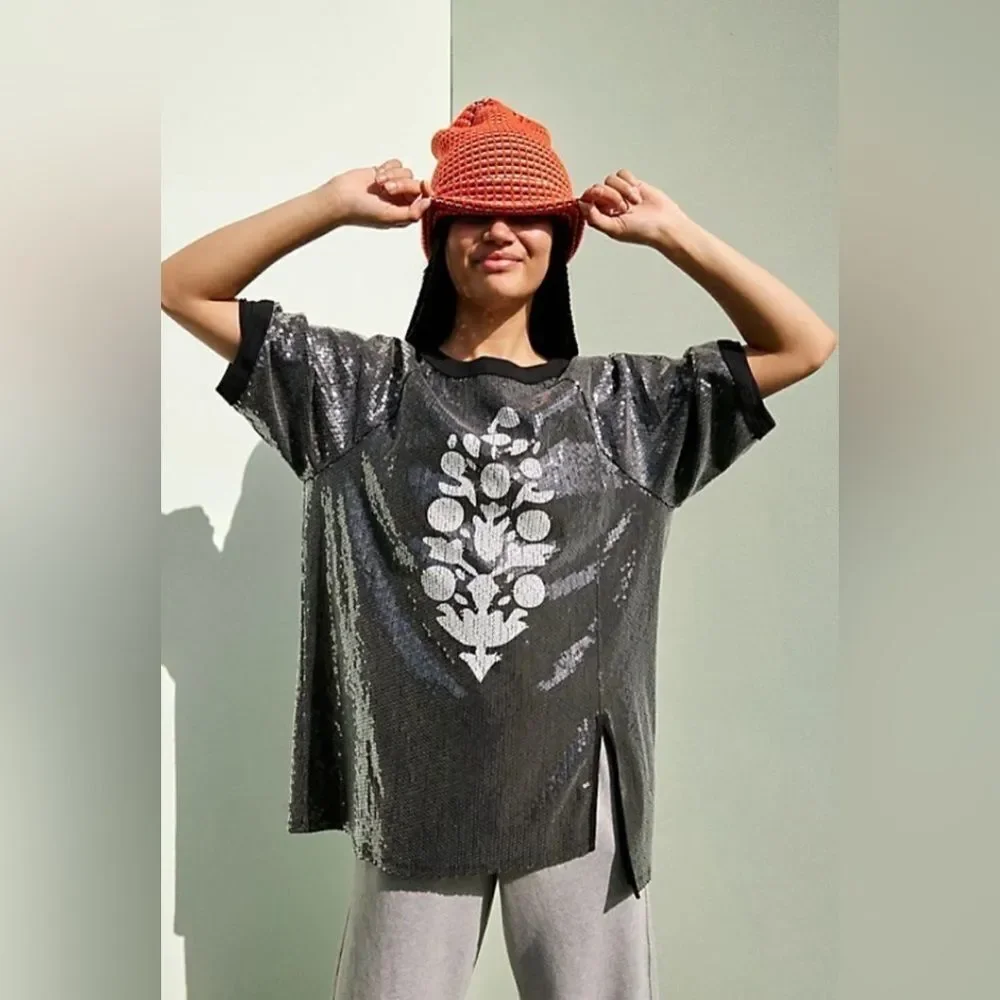 Free People Sequin Run Off TeeSize XS